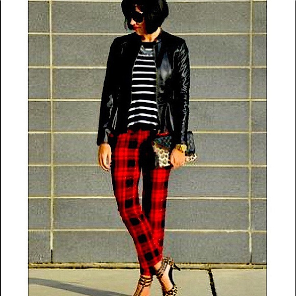 Hudson Bettie Hi-Rise Mix-Media Plaid Tapered 👖 - Picture 2 of 6